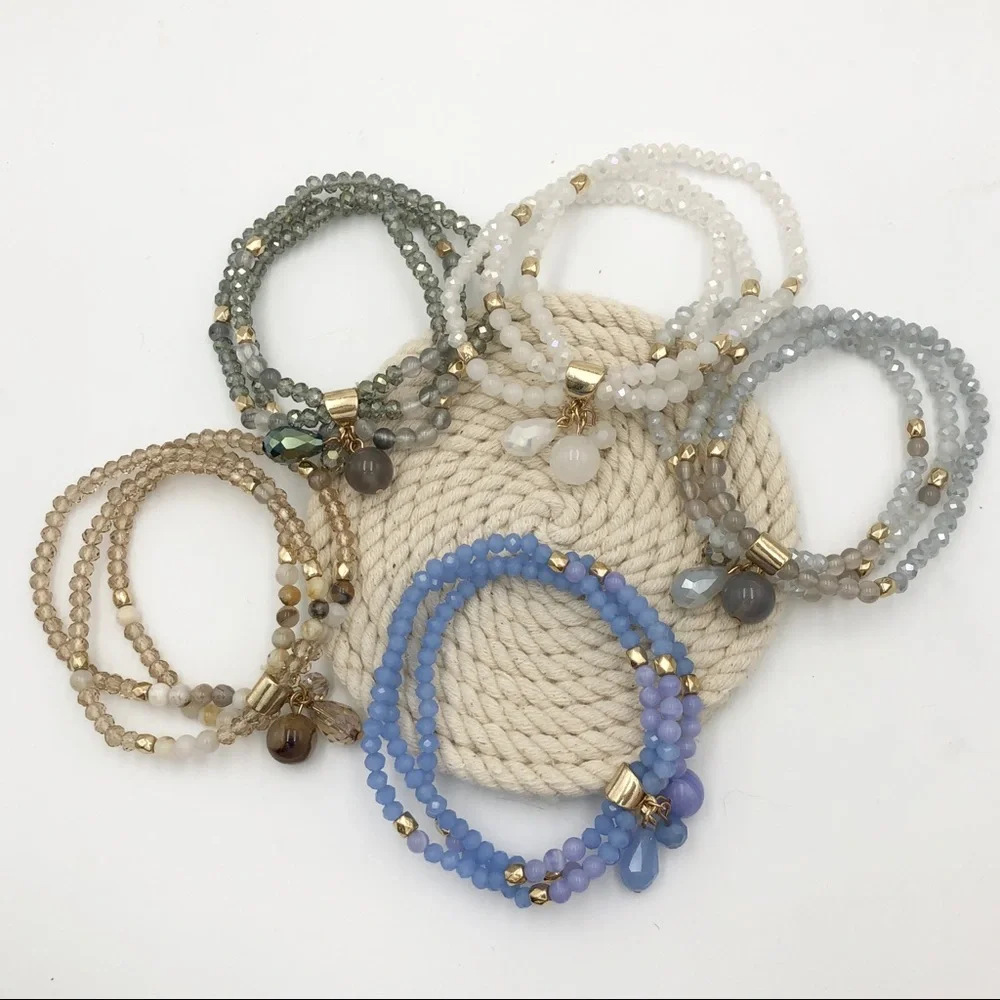 🌼 Glass & Stone Stretch Bracelet